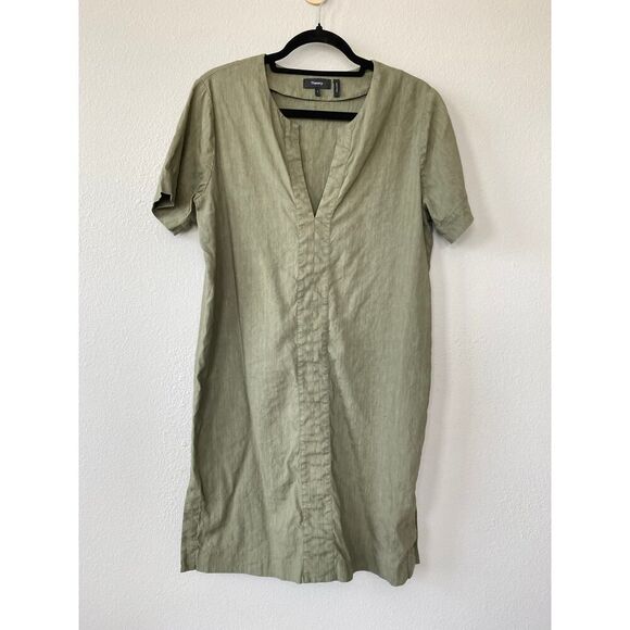 Theory Olive Green Linen Blend Shift Dress | L | Minimalist Short Dress Utility - Picture 1 of 6